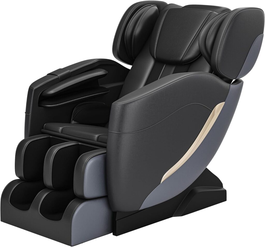 2024 Massage Chair, Full Body Zero Gravity Massage Chair with Foot Rollers, 8 Fixed Massage Roller, Heater, Bluetooth Speaker, Black and Gray