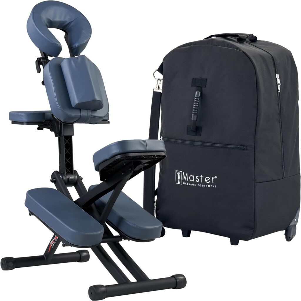 Master Massage Rio Portable Massage Chair - Royal Blue, Lightweight 24 lbs, Aluminum Foldable Frame, Fully Adjustable