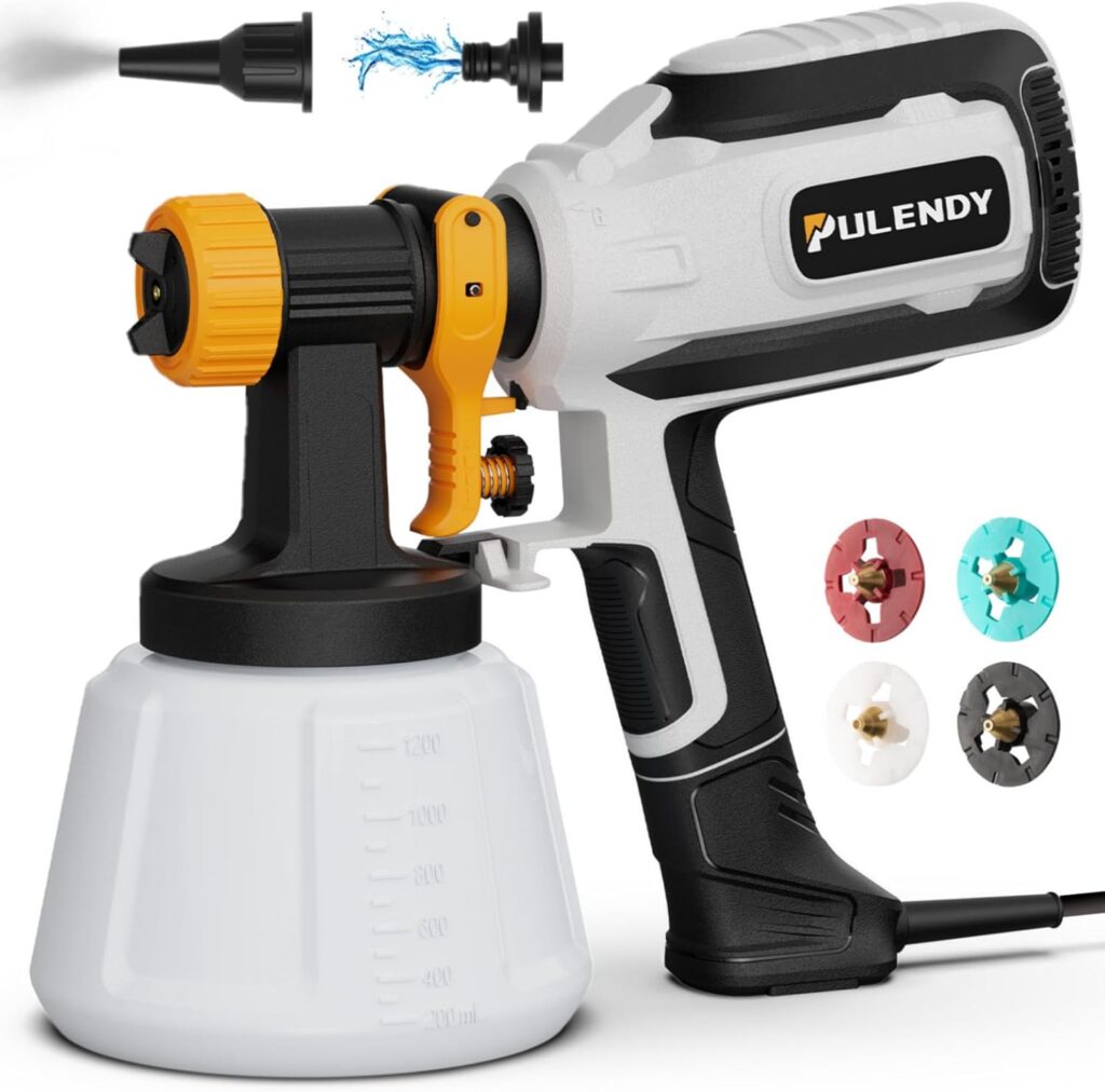 Paint-Sprayer, 700W HVLP Spray Gun with Cleaning  Blowing Joints, 4 Nozzle Sizes  3 Spray Patterns, Easy to Clean, for Furniture, Cabinets, Decks, Walls, Doors, DIY Projects, etc.