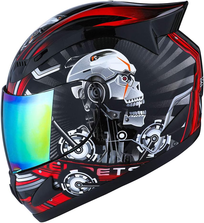 1Storm Motorcycle Bike Full Face Helmet Mechanic Skull: HJDJ11