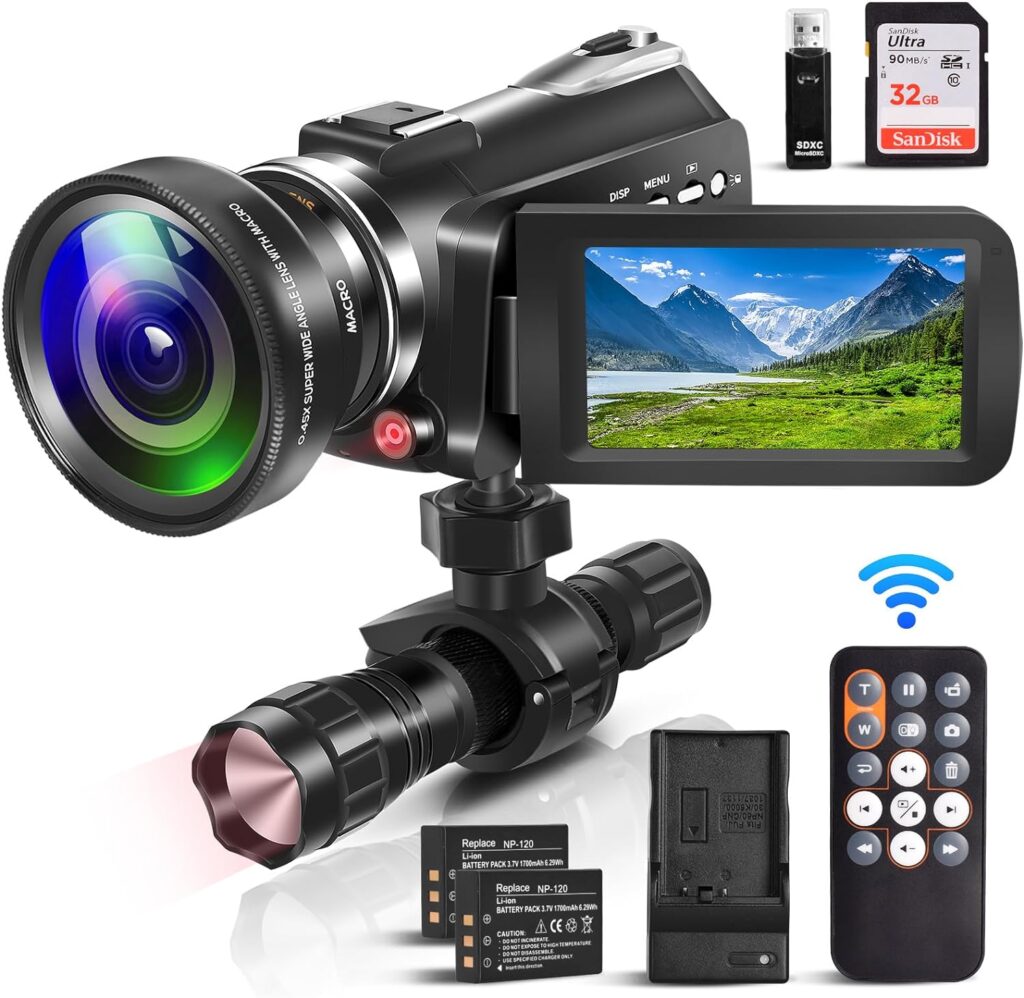 4K Video Camera Camcorder, 30MP UHD Wifi IR Night Vision Video Recorder with IR Flashlight, Vlogging Camera for YouTube Filming, 30X Digital Zoom Touch Screen Video Camera with Remote, Wide Angle