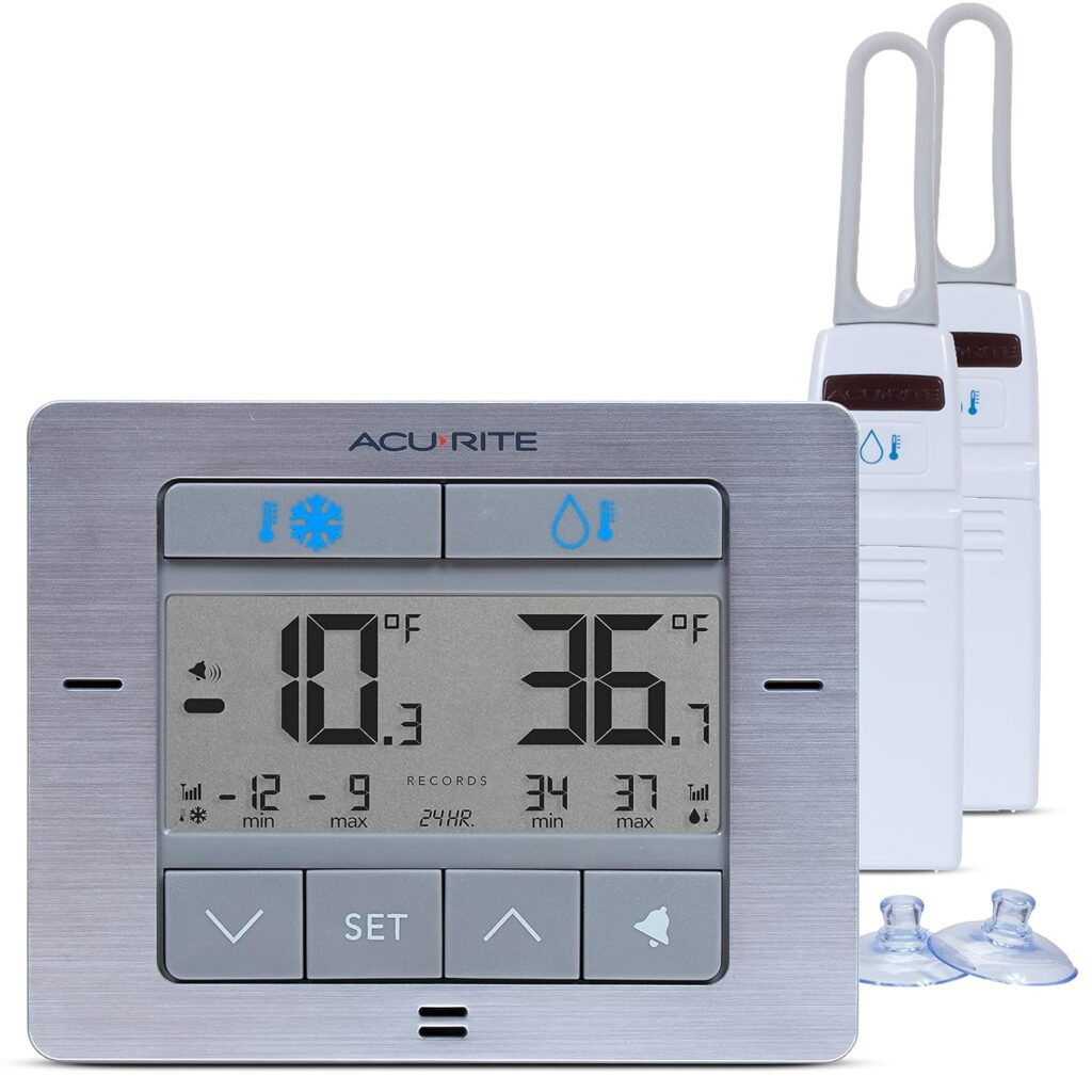 AcuRite Digital Wireless Fridge and Freezer Thermometer with Alarm, Max/Min Temperature for Home and Restaurants (00515M) 4.25 x 3.75
