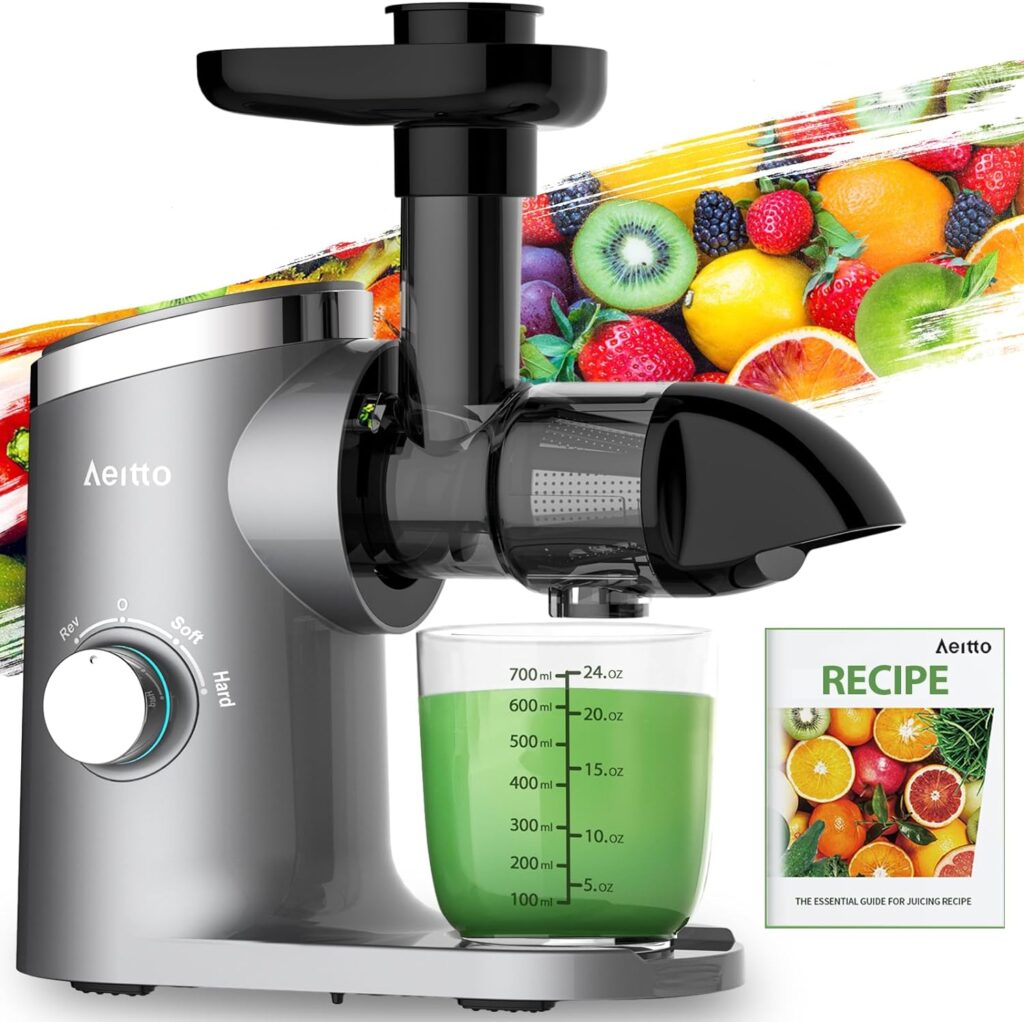 Aeitto Juicer Machines, Quiet Motor Juicer, Cold Press Juicer, Masticating Juicer, Celery Juicers, with Triple Modes,Reverse Function,Easy to Clean with Brush, Recipe for Vegetables And Fruits, Black