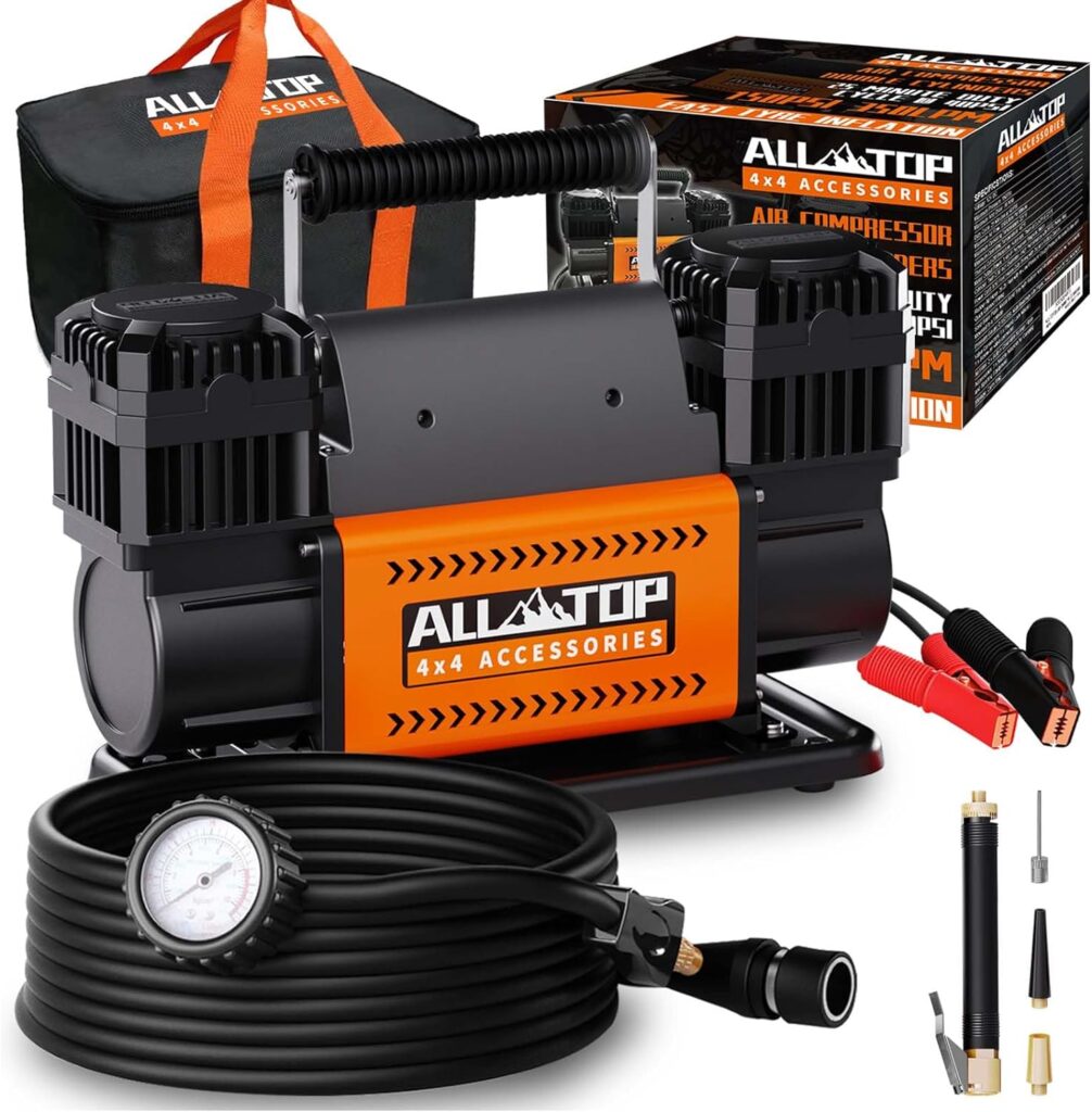 ALL-TOP Air Compressor Kit, Dual Cylinder 12V Portable Inflator 12.35 ft³/Min, Offroad Air Compressor Pump for Truck Tires, Heavy Duty Max 150 PSI for 4x4 Vehicle RV