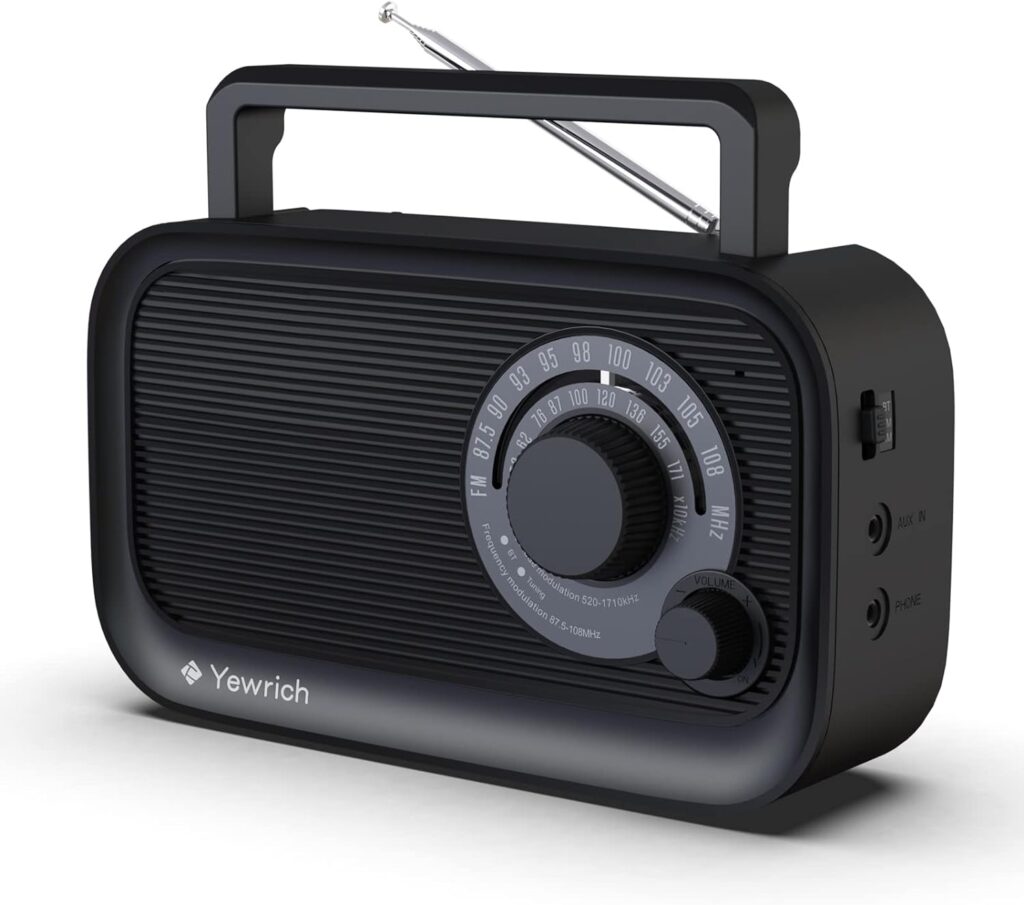 AM FM Radio with Best Reception, Bluetooth Speaker Portable Radio, DSP Plug in Wall Radio Battery Operated or AC Power with Headphone Jack, Large Tuning Knob for Home Kitchen Outdoor, Black