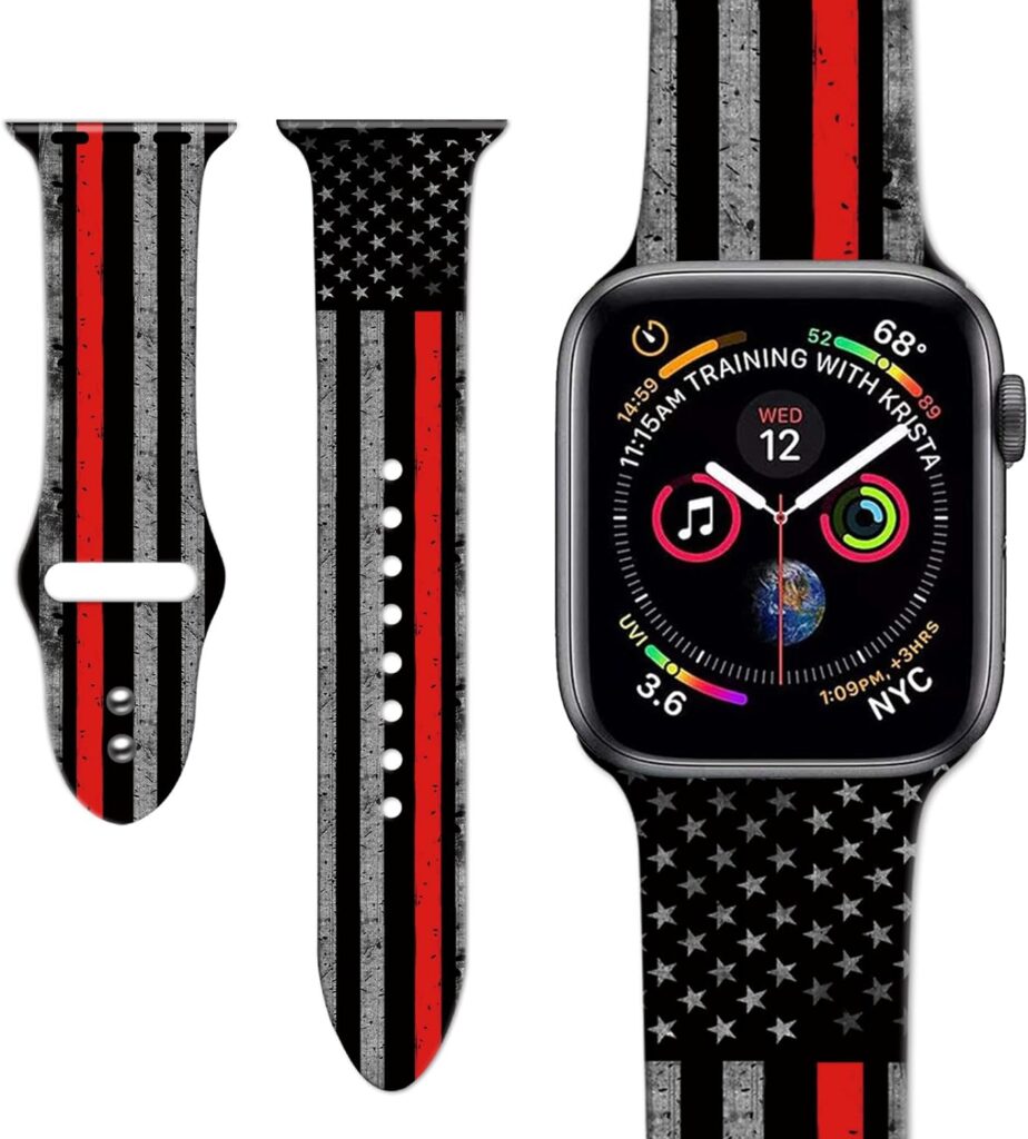 American Flag Watch Bands Compatible with Apple Watch 38mm 40mm/42mm/44mm/45mm, Adjustable Wristbands Soft Silicone Replacement Strap for iWatch Series 7 6 5 4 3 2 1 SE