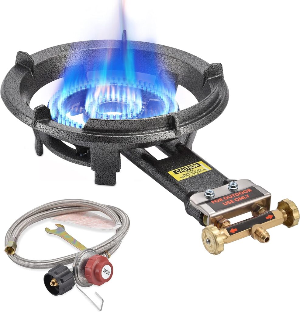 ARC Outdoor Propane Burner Stove, 13 Single Propane Burner, Cast Iron Portable Propane Burner With 0-20 PSI Adjustable Regulator And Stainless Steel Hose, Perfect For Outdoor Wok Burner