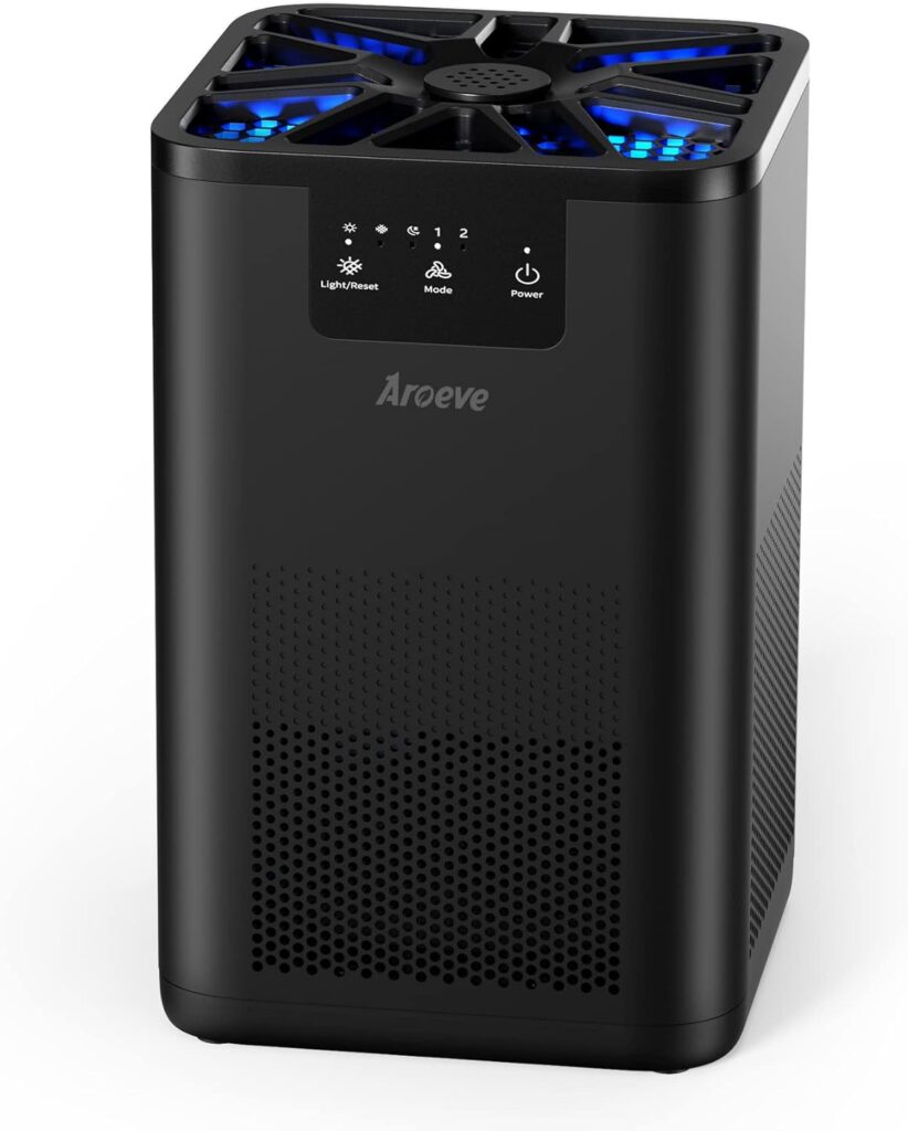 AROEVE Air Purifiers for Bedroom Air Purifier With Aromatherapy Function For Pet Smoke Pollen Dander Hair Smell 20dB Air Cleaner For Bedroom Office Living Room Kitchen, MK06- Black