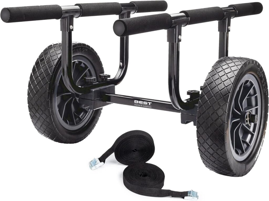 Best Marine and Outdoors Kayak Cart, Heavy Duty Dolly, 450lb Weight Capacity, Flat Free Airless Wheels, Adjustable Width Trolley Carrier, Canoe Kayak Trailer Accessories