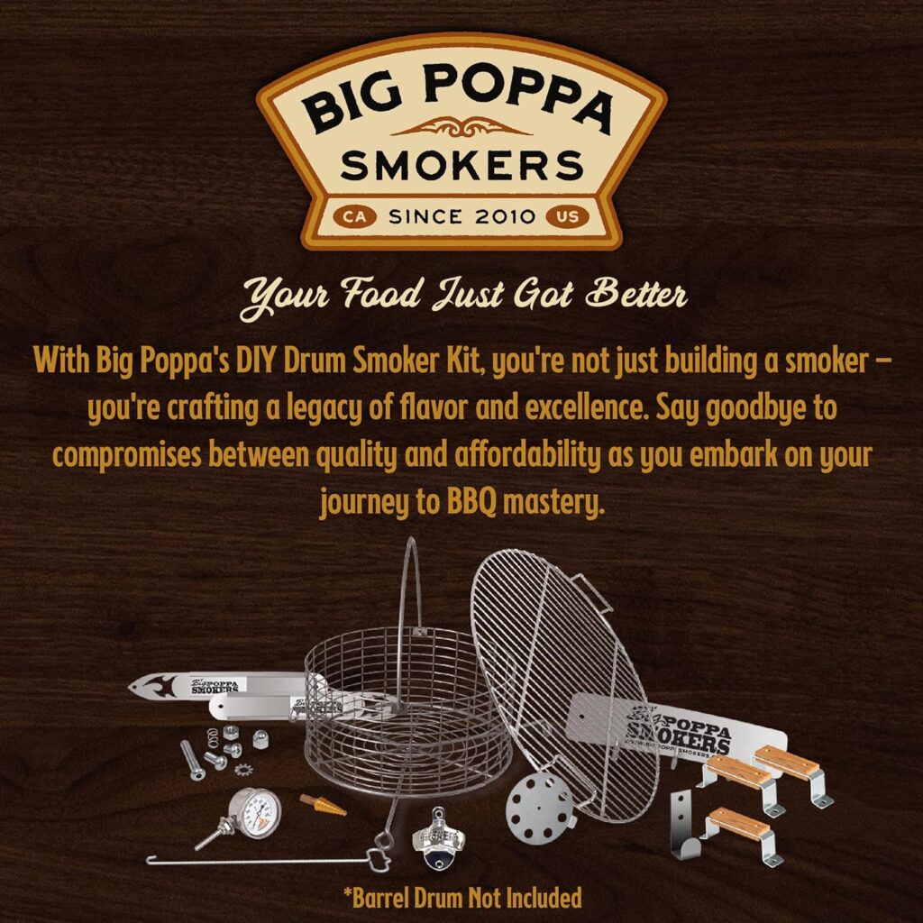 Big Poppas DIY Drum Smoker Kit - Convert a 55 Gallon Drum into a Quality BBQ Grill - Unleash Your Inner Pitmaster Craft Your Customize Drum Smoker with our Smoker Accessories