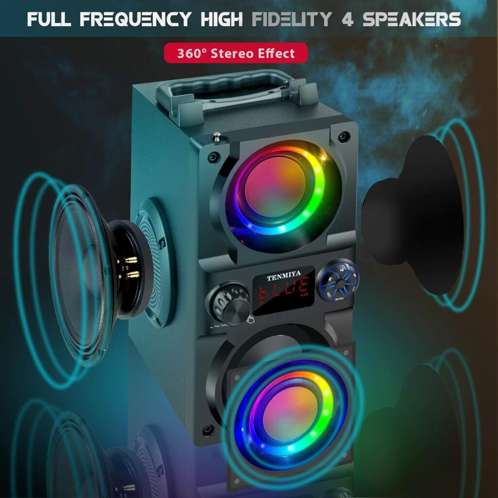 Bluetooth Speaker, 40W (60W Peak) Portable Wireless Speaker with Colorful Lights, Double Subwoofer Heavy Bass, FM Radio, MP3 Player, Loud Stereo Speaker for Home Outdoor Party Camping