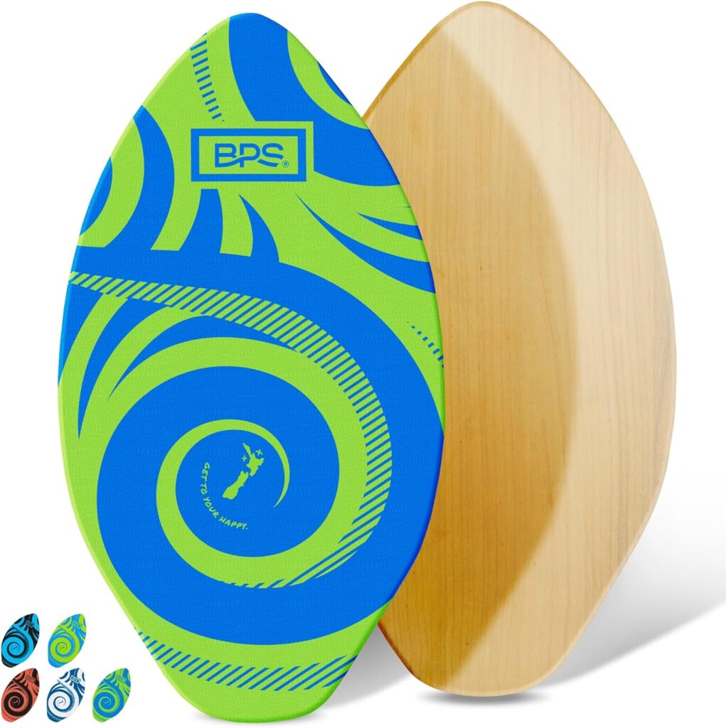 BPS New Zealand ‘Koru’ Skimboards with Colored EVA Grip Pad and High Gloss Clear Coat | Wooden Skim Board with Grip Pad for Kids and Adults | Choose from 3 Sizes and Traction Pad Color