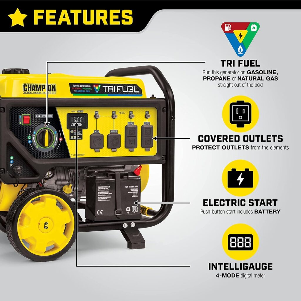 Champion Power Equipment 5000-Watt Electric Start Tri Fuel RV Ready Portable Generator with CO Shield