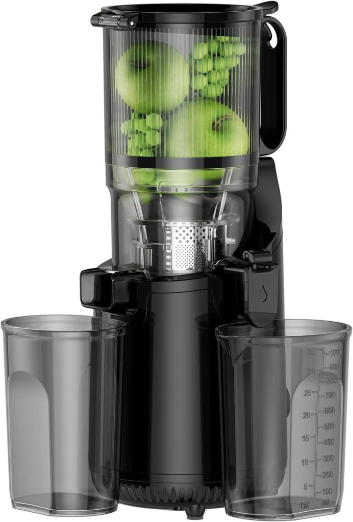 Cold Press Juicer, Amumu Slow Masticating Machines with 5.3 Extra Large Feed Chute Fit Whole Fruits Vegetables Easy Clean Self Feeding Effortless for Batch Juicing, High Juice Yield, BPA Free 250W