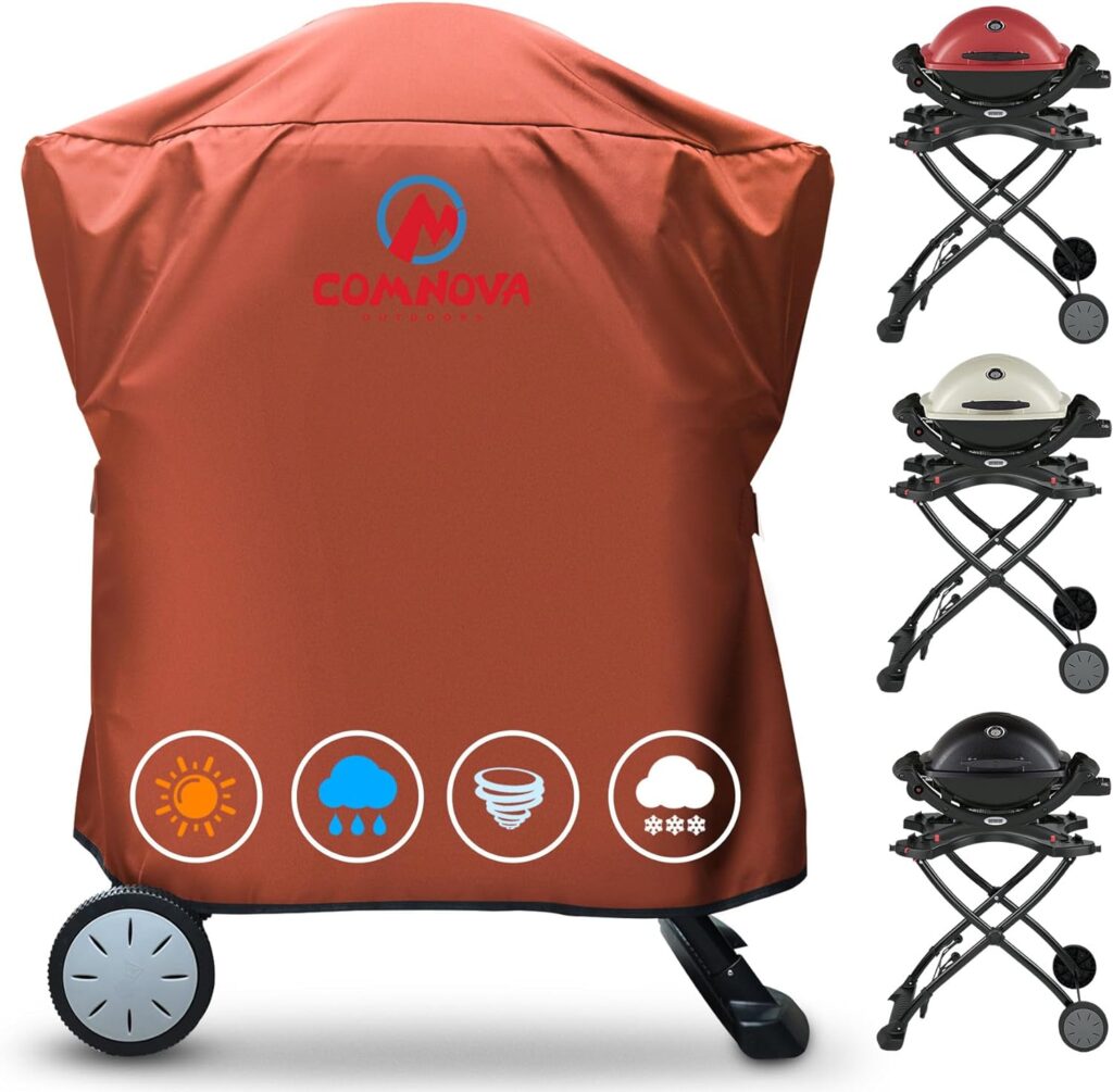 Comnova Grill Cover for Weber Q Serie Grill on Cart - 7113 BBQ Covers for Weber Q2000/Q200/Q1000/Q100 with Portable Stand, Heavy Duty Waterproof BBQ Cover for Weber Q2200, 2400, 1200, 1400 and More