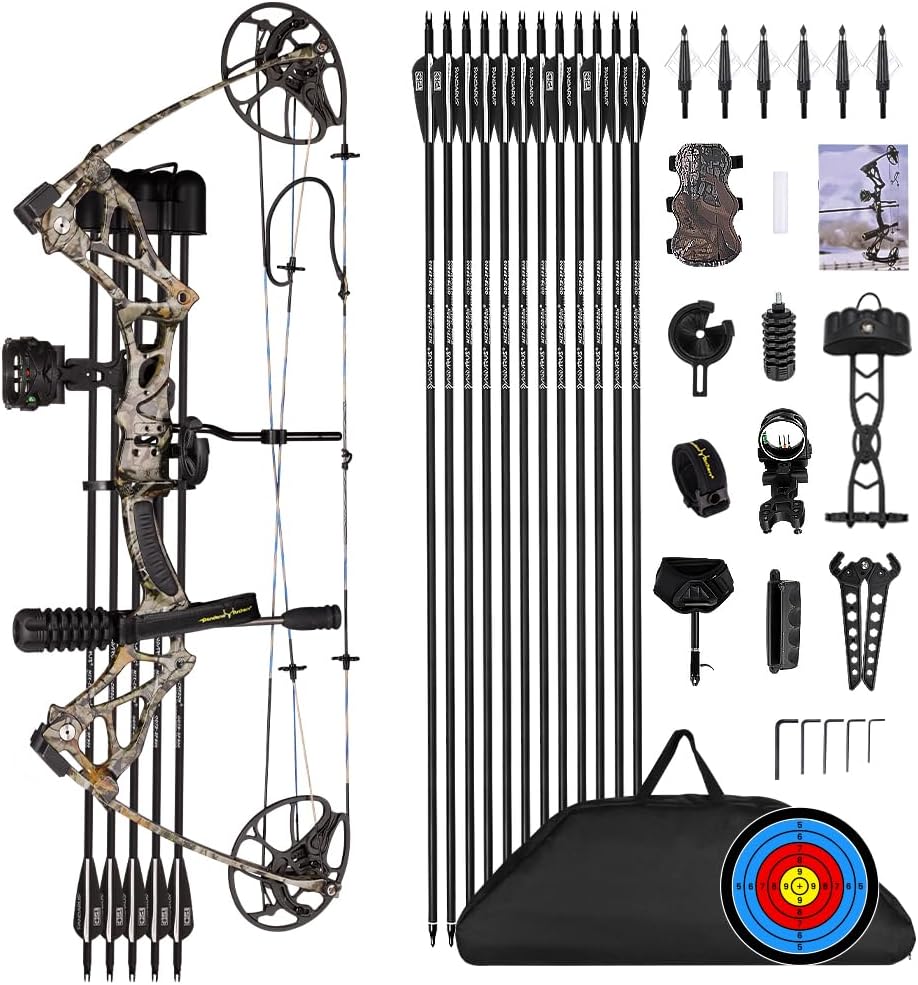 Compound Bow Package for Adults and Teens, 0-70 Lbs Draw Weight,23.5-31 Draw Length,Limbs Made in USA,Lightweight Design,Archery Hunting Bow Set, Fully Adjustable,2024 New