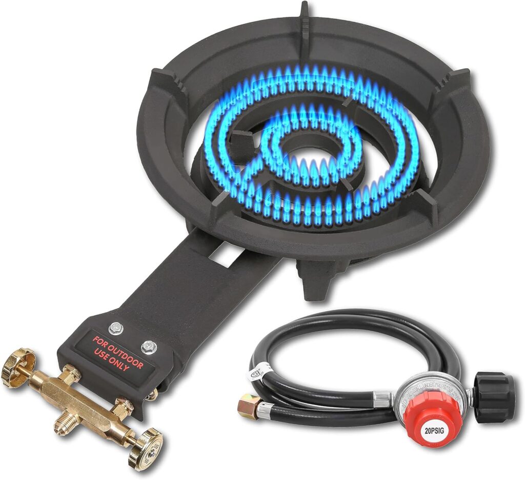 CONCORD Roadster Burner. 13 Cast Iron Single Propane Wok Burner. Dual Controlled Burner Rings, 90,000 BTU. Outdoor Cooking, Wok Stir Frying, Countertop Burner.