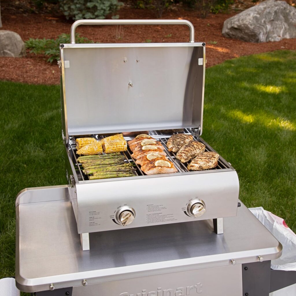 Cuisinart CGG-306 Chefs Style Portable Propane Tabletop 20,000, Professional Gas Grill, Two 10,000 BTU Burners, Stainless Steel