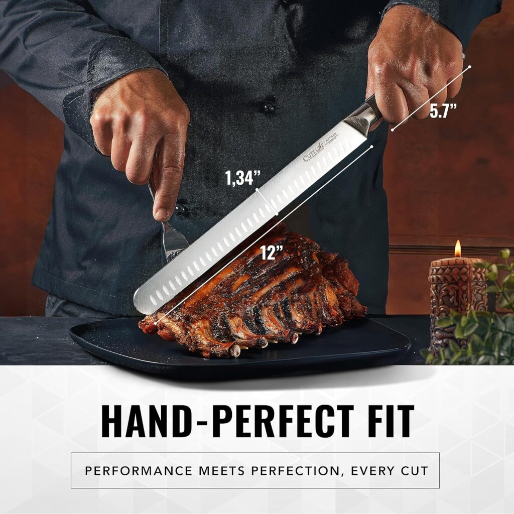 Cutluxe Butcher Knife – 10″ Cimeter Breaking Knife, Razor Sharp Forged High Carbon German Steel, Full Tang Carving Knife, Ergonomic Handle Design – Artisan Series