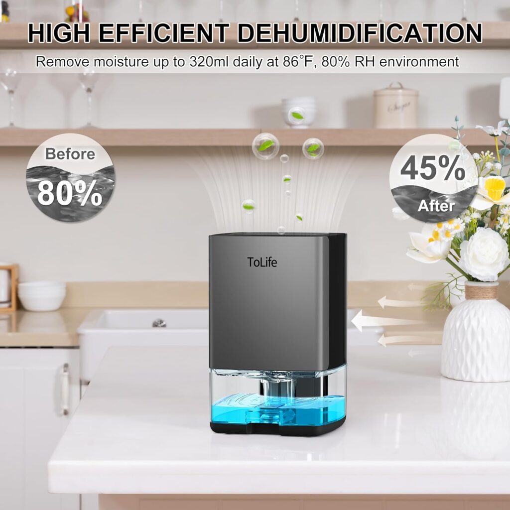 Dehumidifiers for Home 30 OZ Water Tank with Auto-Off, Portable Small Dehumidifier for Room, Bathroom, Bedroom, RV, Closet 500 sq.ft, 7 Colors LED Light, Gray