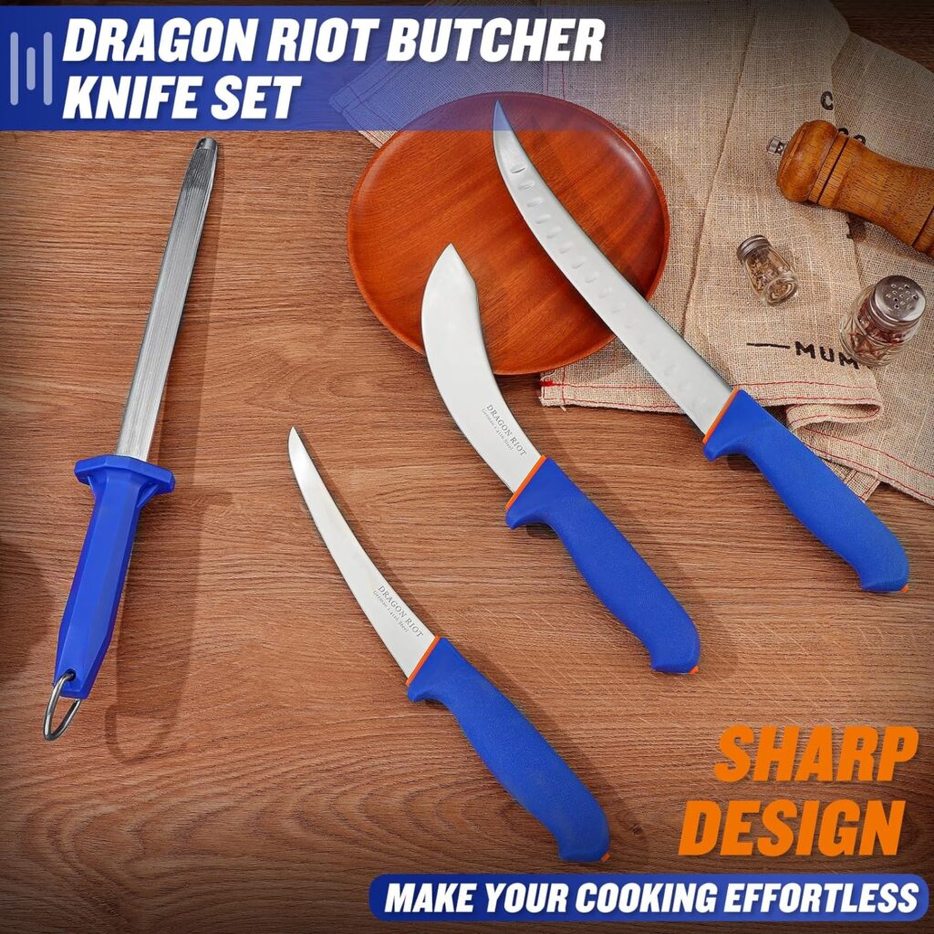 DRAGON RIOT Carving Knife Set for Meat 6 Inch Curved Beef Brisket Trimming and Boning Knife and 10 Inche Meat Slicing Knife Bundle