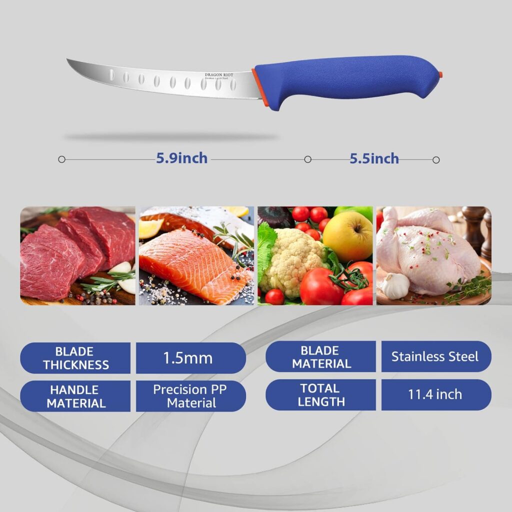 DRAGON RIOT Premium Carving Knife Set for Meat Cutting 6 Inch BBQ Brisket Meat Trimming Butcher Knife Set- Stainless Fish Fillet Turkey Carving Knife