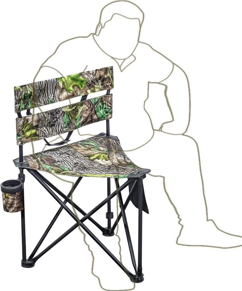 Extra Large Folding Fishing Chair with Backrest Portable Hunting Chair with Cup Holder Lightweight Tripod Camping Chair for Blind, Hiking, Travel