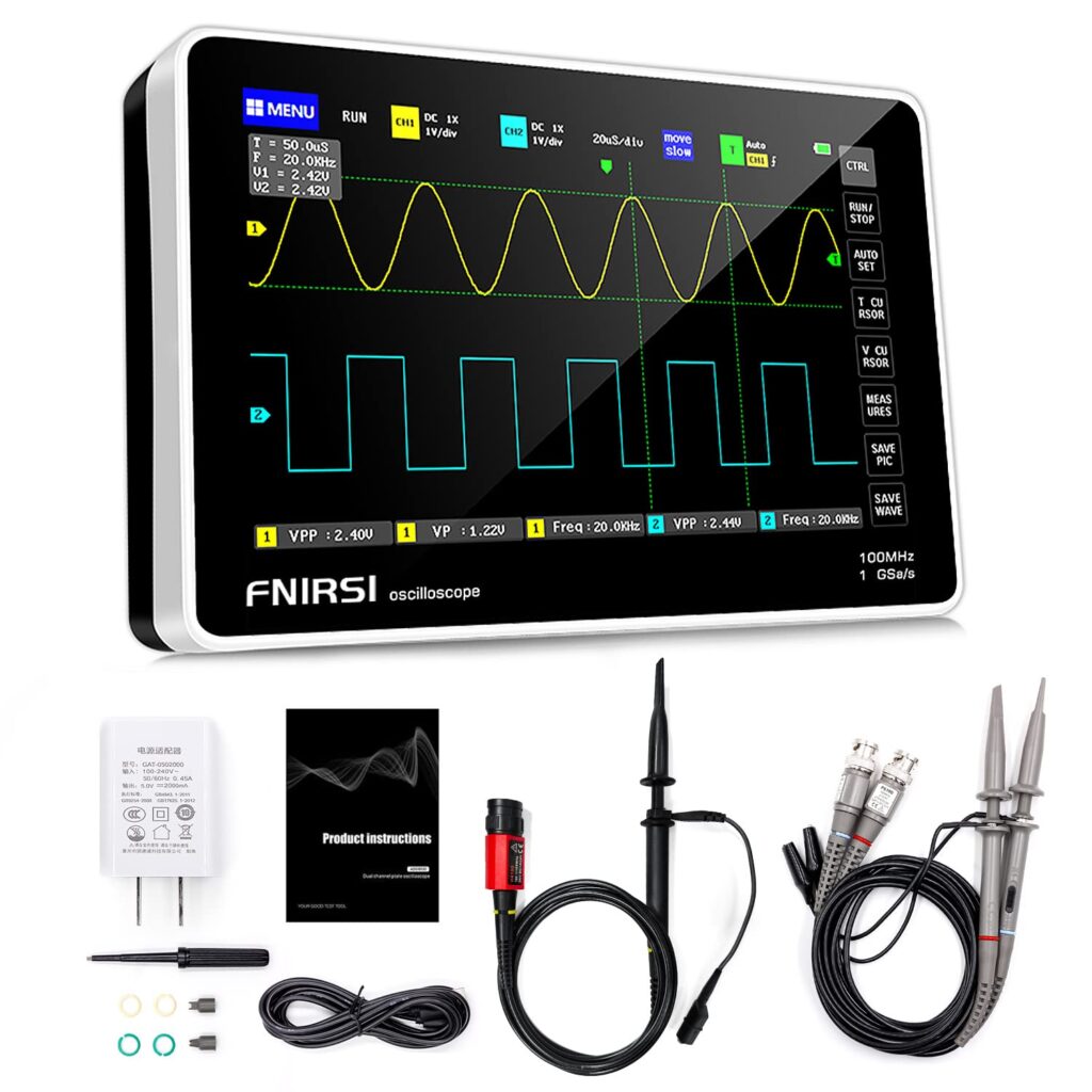 FNIRSI 1013D Plus Oscilloscope - Portable Handheld Tablet Oscilloscope with 100X High Voltage Probe, 2 Channels 100Mhz Bandwidth 1GSa/s Sampling Rate 7 TFT LCD Touch Screen