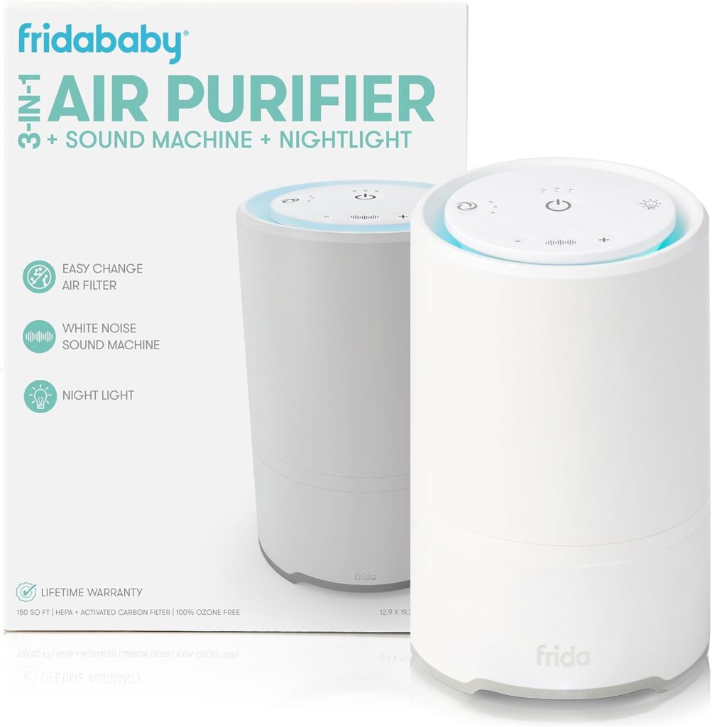 Frida Baby 3-in-1 Baby Sound Machine for Sleeping, Nightlight + Air Purifier for Bedroom with 3 Fan Speeds, Easy-Change Filter, Auto- Off Timer