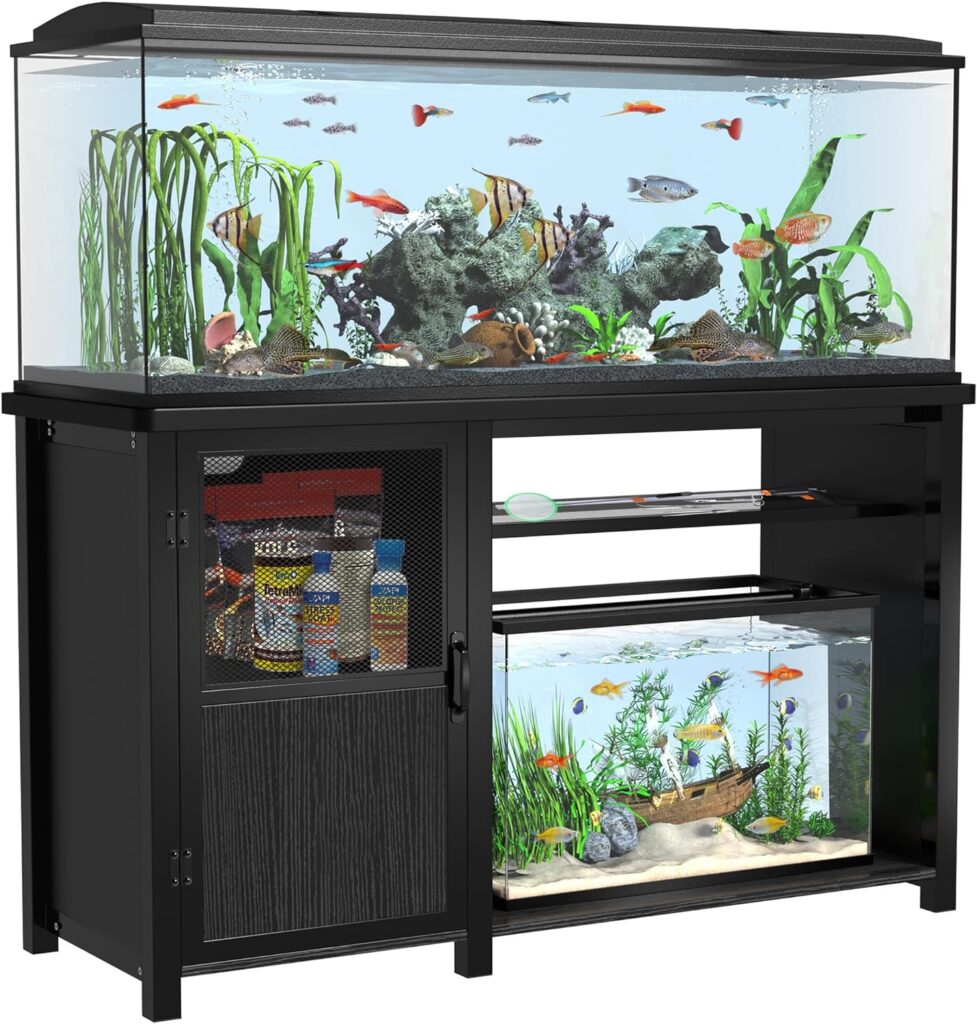 GDLF 55-75 Gallon Fish Tank Stand Heavy Duty Metal Aquarium Stand with Cabinet for Fish Tank Accessories Storage,52 L*19.68 W,850LBS Capacity