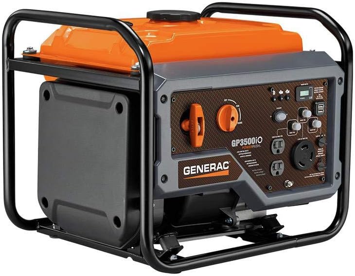 Generac 7128 GP3500iO 3,500-Watt Gas Powered Open Frame Portable Inverter Generator - Quieter Lighter Design with Increased Starting Capacity - Produces Clean, Stable Power - CARB Compliant