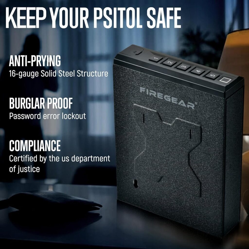 Gun Safe Biometric Pistol Safe, Quick Access Handgun Safe, Safes for Handgun with Fingerprint, PIN Code, KEY, Mounted Nightstand and Gun Lock