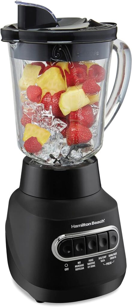 Hamilton Beach 58175 Wave Action Blender for Shakes and Smoothies, Stainless Steel Ice Sabre Blades, 800 Watts, Quiet Design, 40 oz Glass Jar, Black