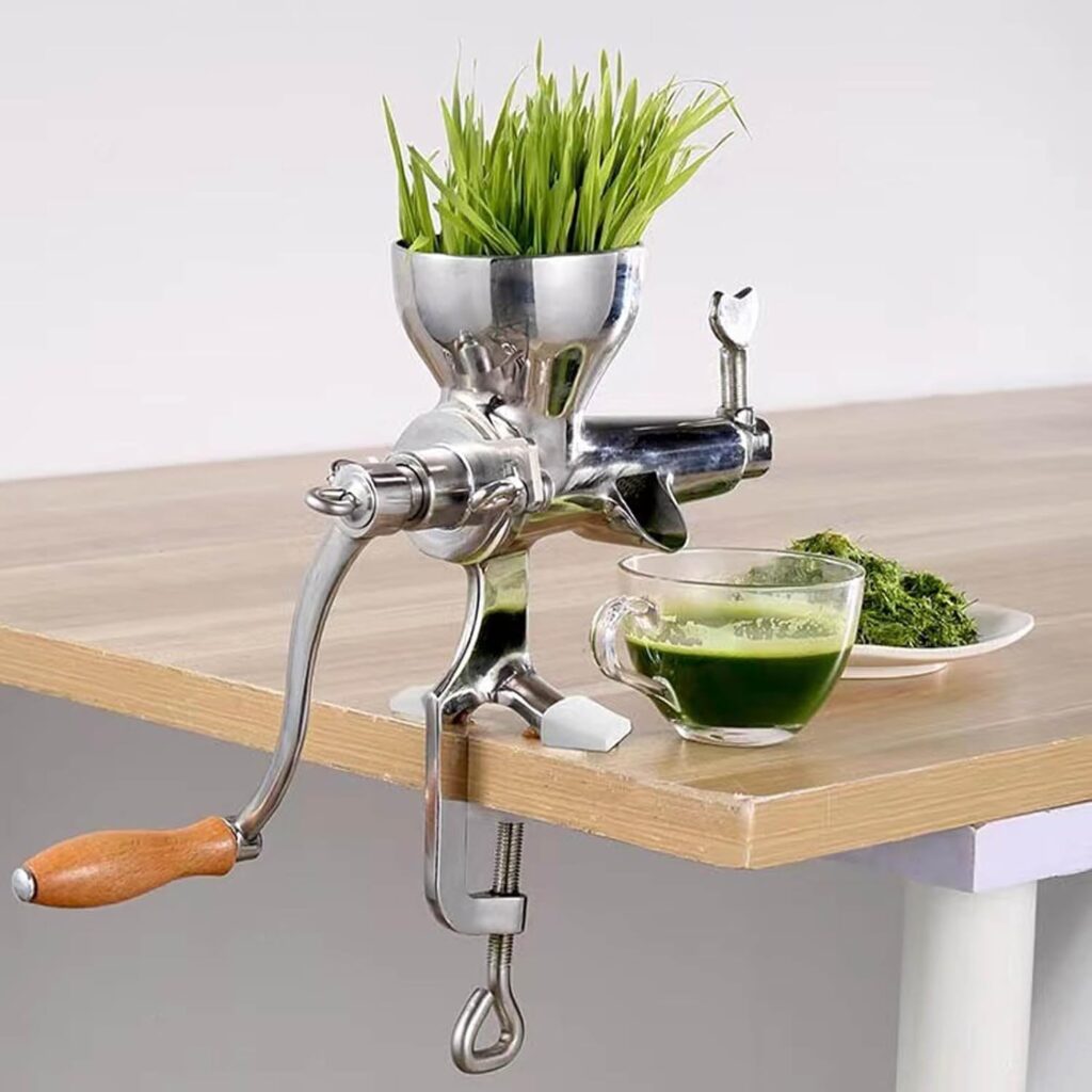 HAWOK Manual Wheatgrass Juicer, Stainless Steel Hand Crank Wheatgrass Juicer, Hand Fruit Vegetables Squeezer