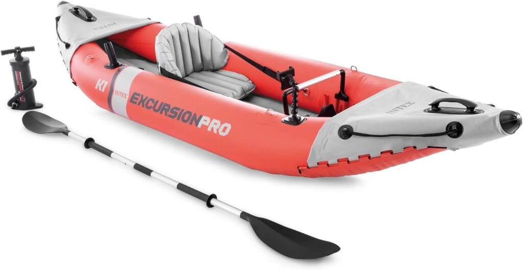 INTEX Excursion Pro Inflatable Kayak Series: Includes Deluxe 86in Kayak Paddles and High-Output Pump – SuperTough PVC – Adjustable Bucket Seat – Fishing Rod Holders – Grab Handles