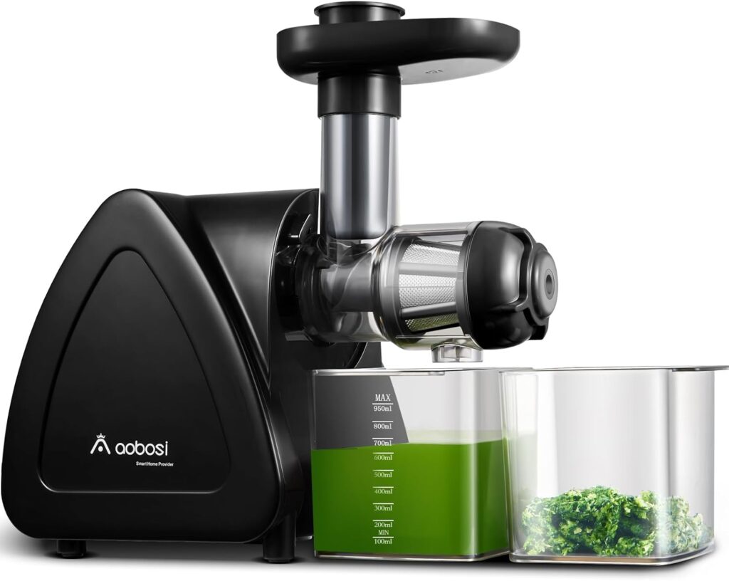 Juicer Machine, Aobosi Slow Masticating Juicer, Cold Press Juicer Machines with Reverse Function, Quiet Motor, High Juice Yield with Juice Jug Brush for Cleaning, Black