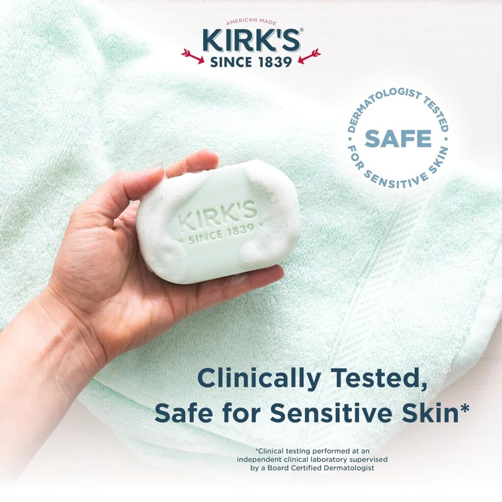 Kirks Castile Bar Soap Clean Soap for Men, Women  Children | Premium Coconut Oil | Sensitive Skin Formula, Vegan | Soothing Aloe Vera | 4 oz. Bars - 6 Pack