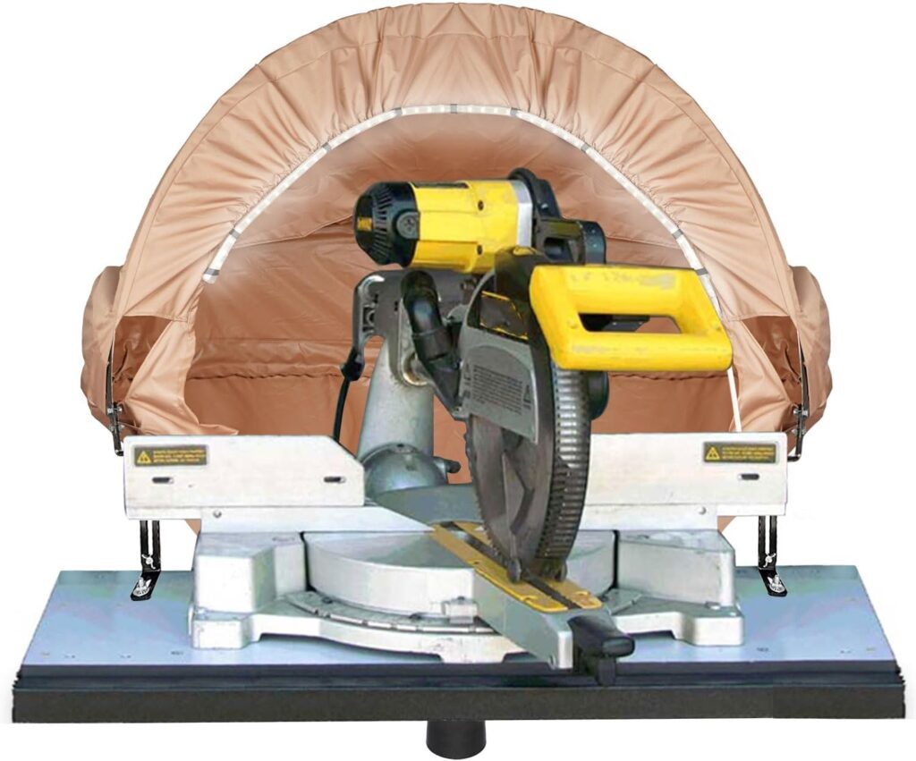 Lighted Dust Solution for Miter Saws, Wood Work Shop Vacuum System, Accessory Holes, Come with Storage Bag Khaki - 50 L x 30 W x 40 H