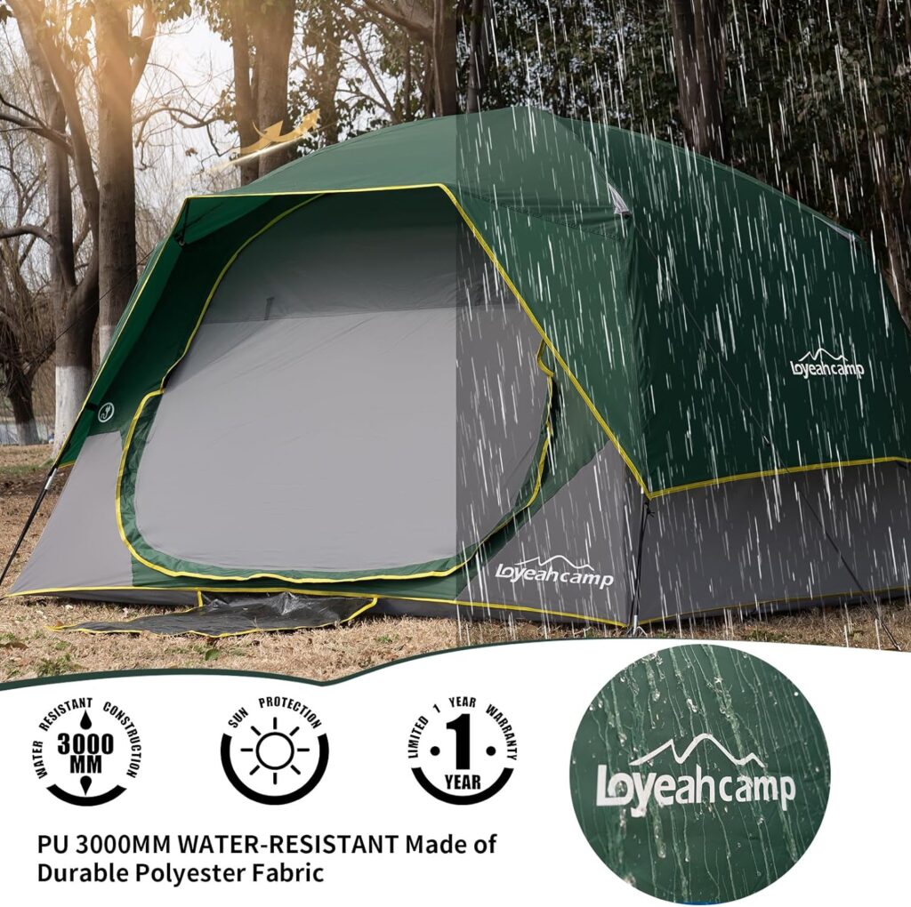 LOYEAHCAMP 4 Person Blackout Camping Tent, Easy Setup Waterproof Family Dome Tent for Camping with Rainfly, Portable Double Layer Large Family Tent for Outdoor CampingHiking
