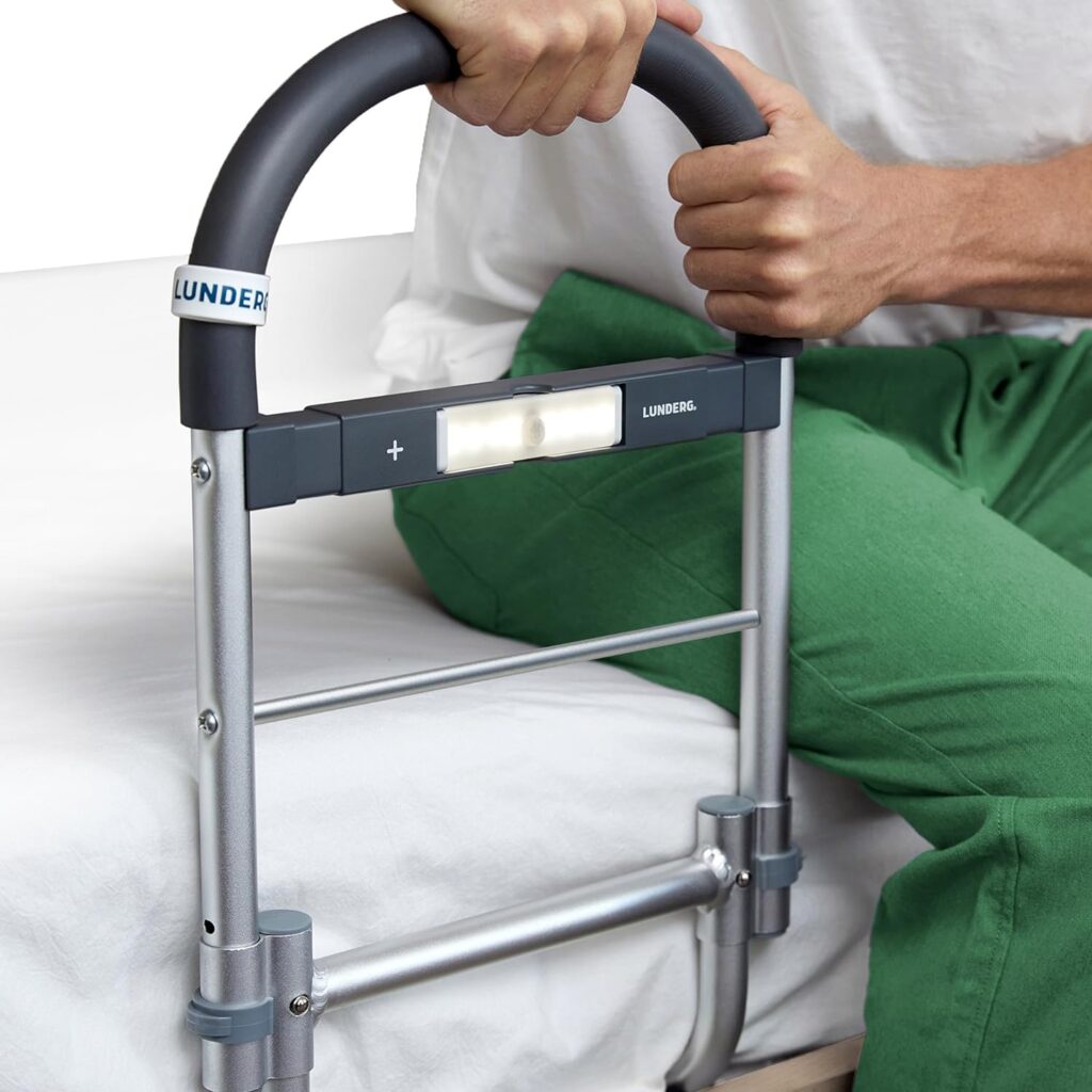 Lunderg Bed Rails for Elderly Adults Safety - with Motion Light Non-Slip Handle - Bed Railings for Seniors Surgery Patients - The Cane Fits Any Bed Makes Getting in Out of Bed Much Easier