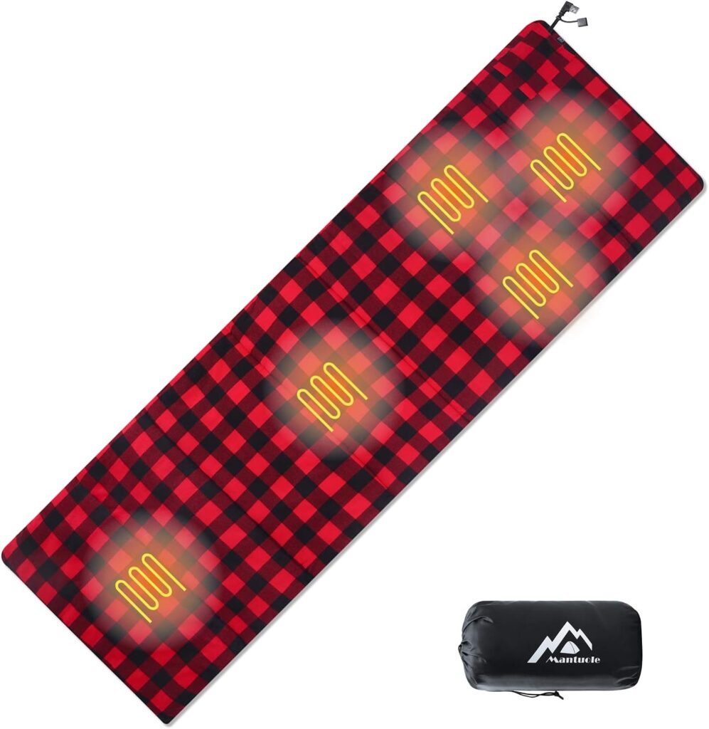 Mantuole Heated Sleeping Bag pad, Heated Sleeping Bag Liner, 5 Heating Zones, Multi USB Power Supported, Operated by Battery Power Bank or Other USB Power Supply, Compact Bag Included.