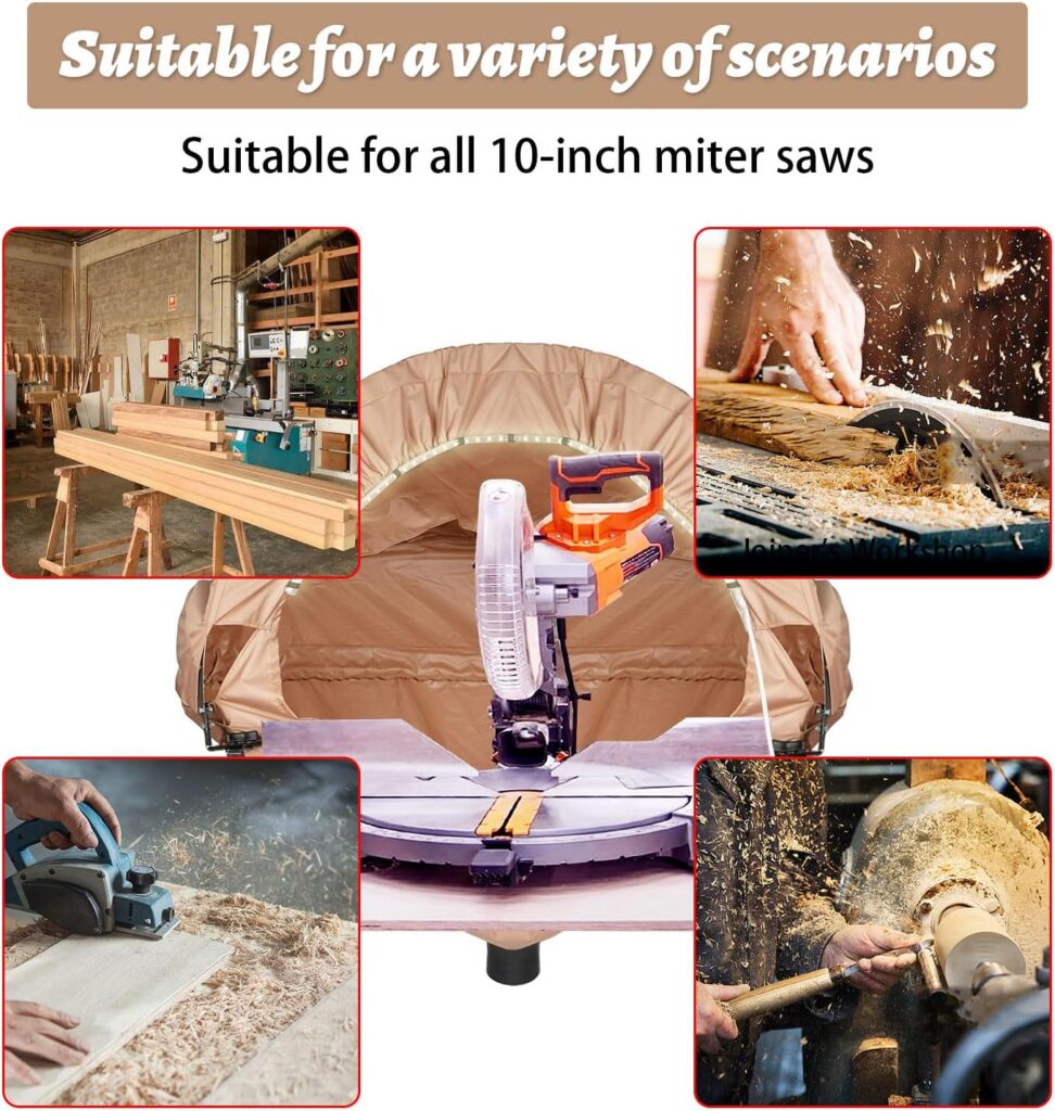 Miter Saw Dust Collection Hood, Dust Solution for Miter Saws with Light, Dust Collector, Accessory Holes, Universal Fit, Storage bag Khaki