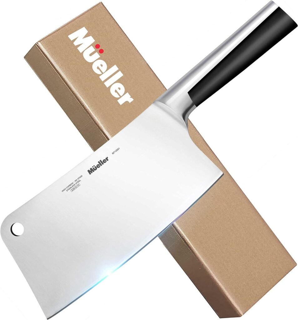 Mueller 7-inch Meat Cleaver Knife, Stainless Steel Professional Butcher Chopper, Stainless Steel Handle, Heavy Duty Blade for Home Kitchen and Restaurant, Valentines Day Gifts for Him