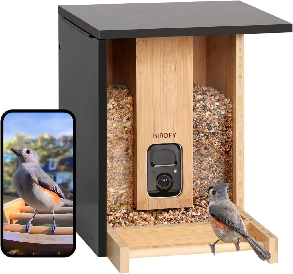 NETVUE Birdfy® Upgraded Smart Bird Feeder Camera Solar Powered, Auto Capture Birds Notify in Time, Powerful AI Recognition, Eco-Friendly Renewable Bamboo Wood Bird Feeder Camera, Ideal Gift (Lite)