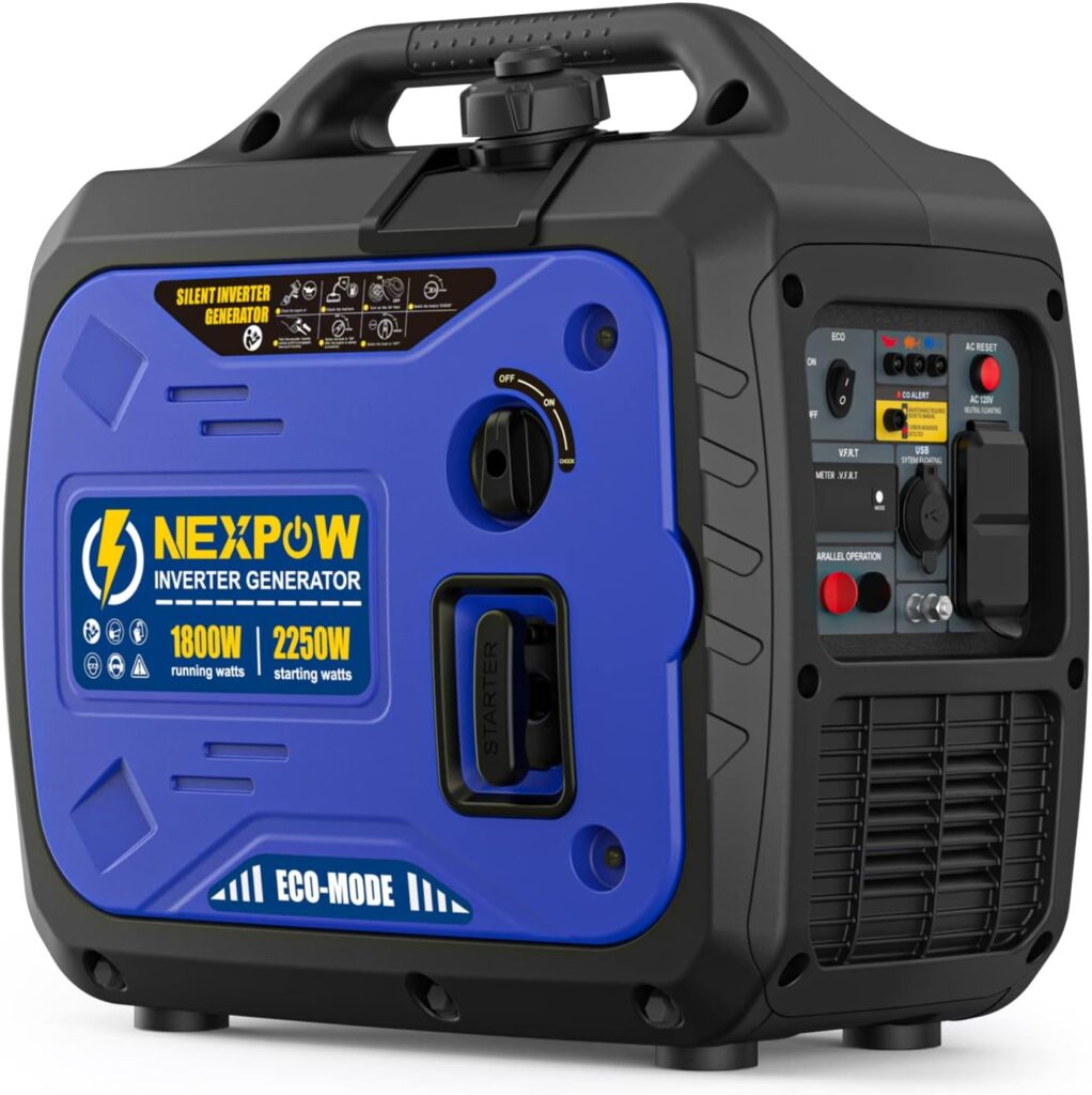 NEXPOW Portable Inverter Generator, 2250W Super Quiet Generator with CO Alarm Ideal,Eco-Mode Feature, Parallel Capability,EPA Compliant,and 5v/3A USB Outlet,Lightweight For Backup Home Us Camping