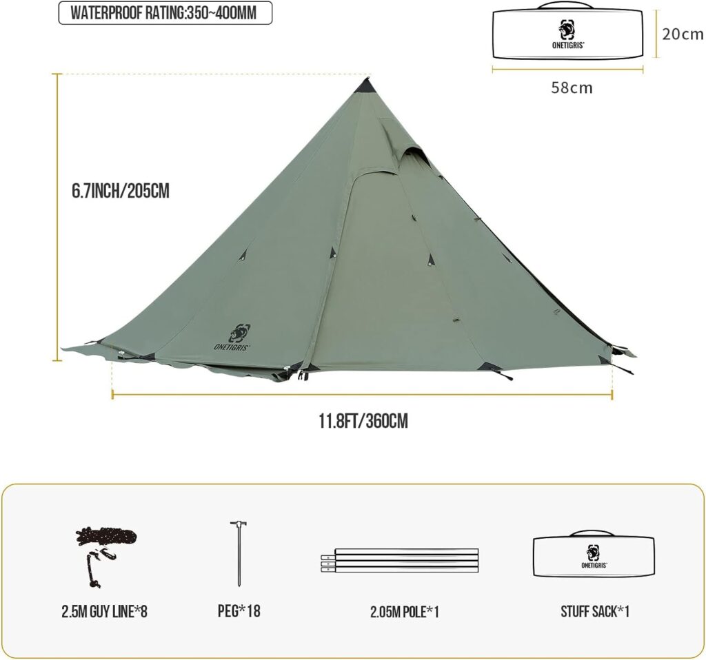 OneTigris Northgaze Canvas Hot Tent with Stove Jack, Wind-Proof Fire-Retardant, Durable 4 Season Camping Pyramid Teepee Tent for 2~4 Person