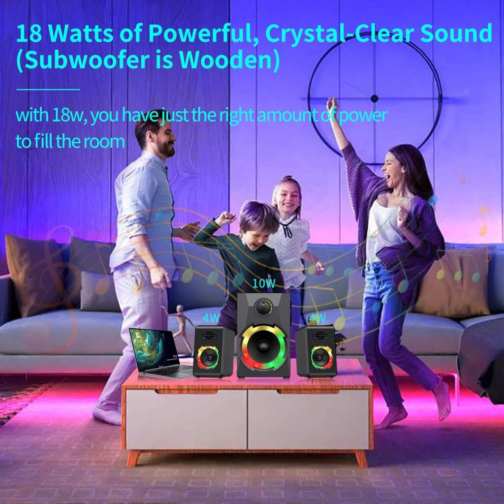 OROW Bluetooth Computer Speakers,18W PC Speakers with Subwoofer,Gaming Speakers with Bass,Support SDUSB Play, 2.1 Multimedia Speakers System with RGB(S215)