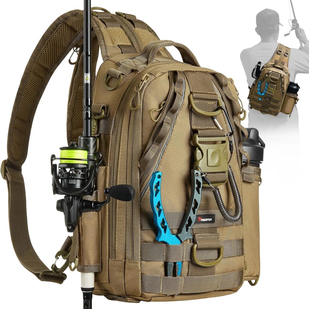 Piscifun Fishing Tackle Backpack with Rod Gear Holder, Lightweight Outdoor Water-Resistant Fishing Shoulder Storage Bag