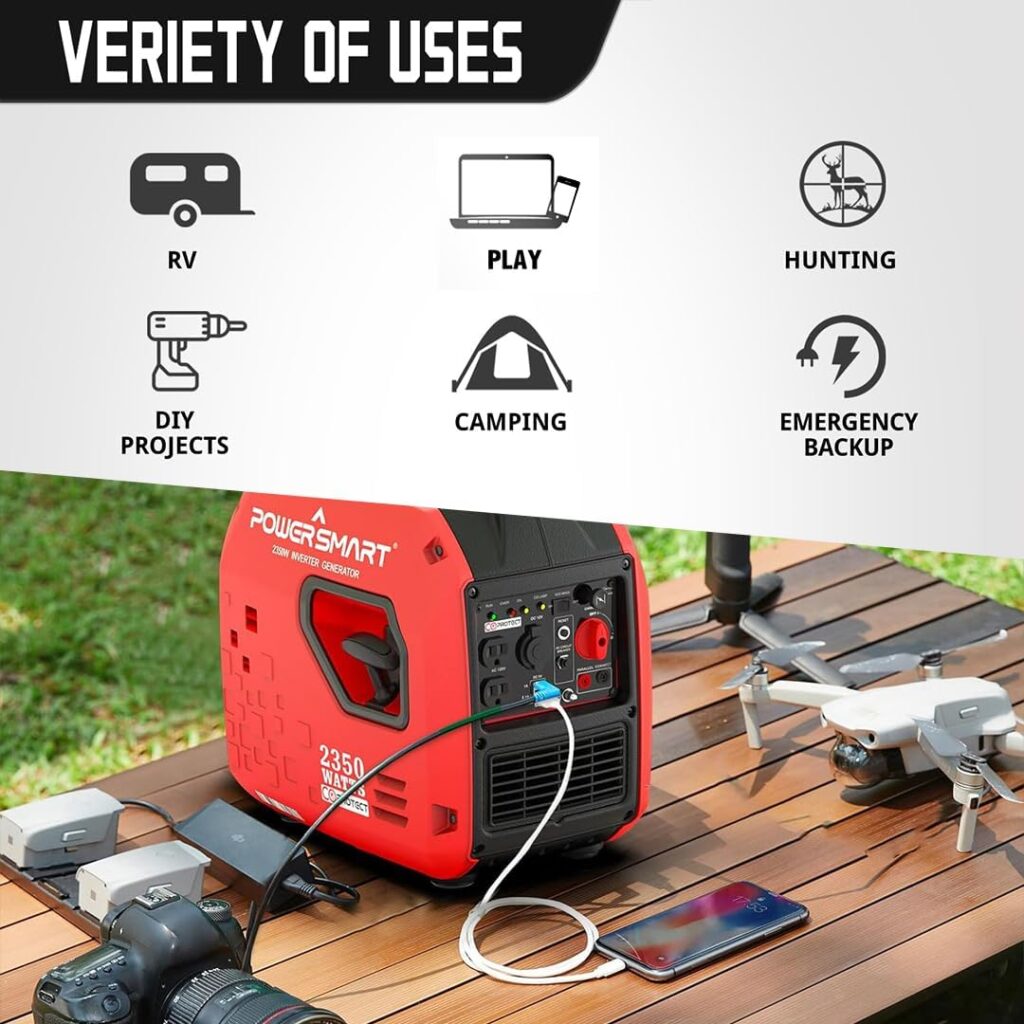 PowerSmart 2500-Watt Gas Powered Portable Inverter Generator, Super Quiet for Camping, Tailgating, Home Emergency Use, CARB Compliant (PS5020W) 2024 Version