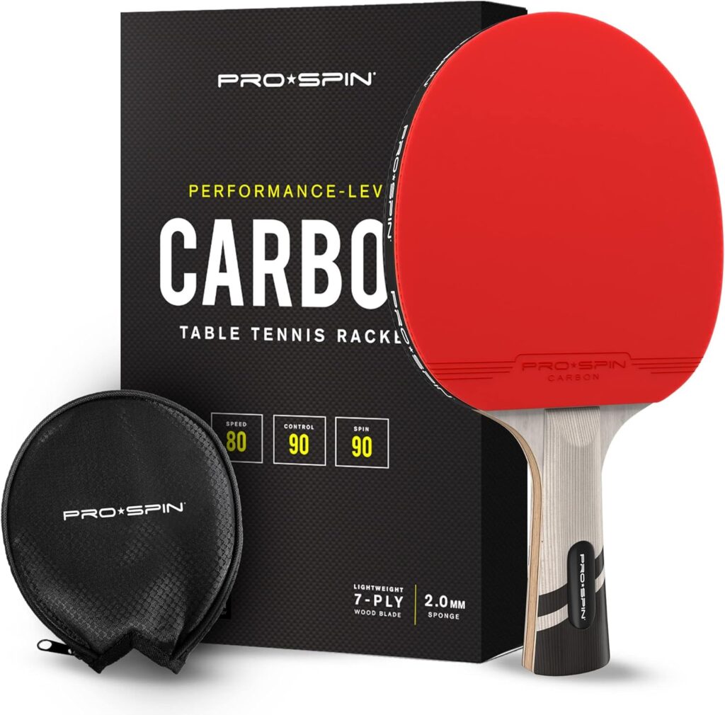 PRO-SPIN Ping Pong Paddles - Premium Table Tennis Rackets with Carbon Fiber | Elite Series 7-Ply Blade, Premium Rubber, 2.0mm Sponge | Includes Rubber Protector Case